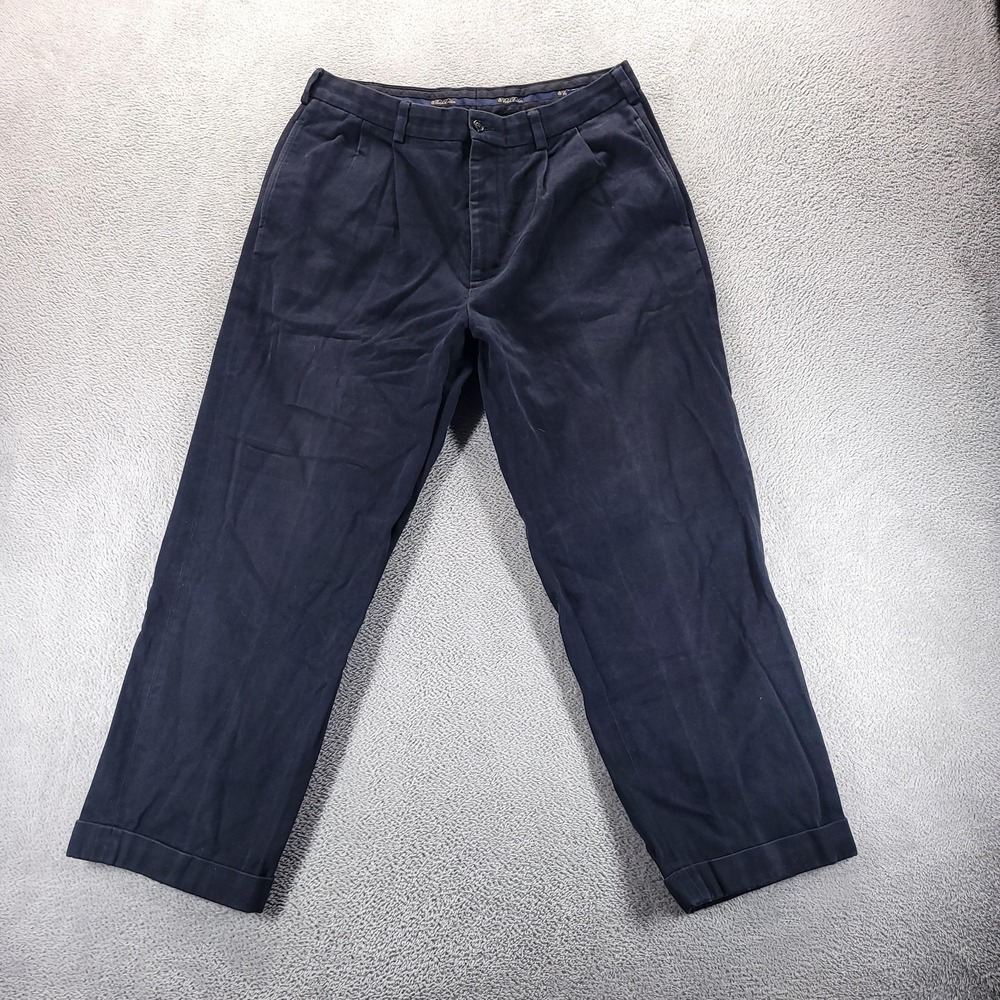 Brooks Brothers Pants Mens 32x27 Navy Blue Elliot Pleated Dress Cuffed Trousers